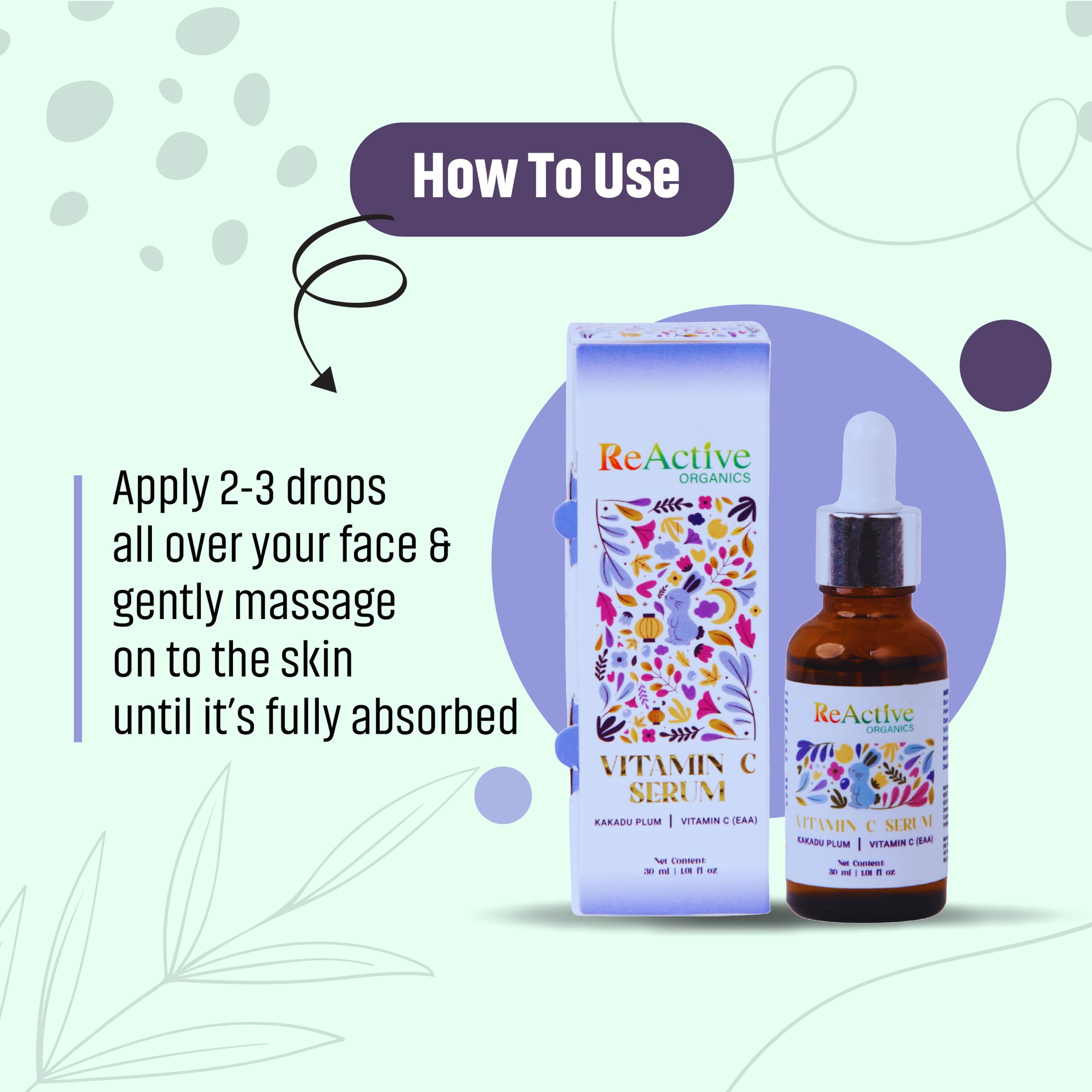 ReActive Organics Vitamin C Serum with Kakadu Plum & EAA - Anti-Aging Face Serum for Radiant Skin, 30ml | Brightening & Hydrating Facial Treatment for Day & Night Use