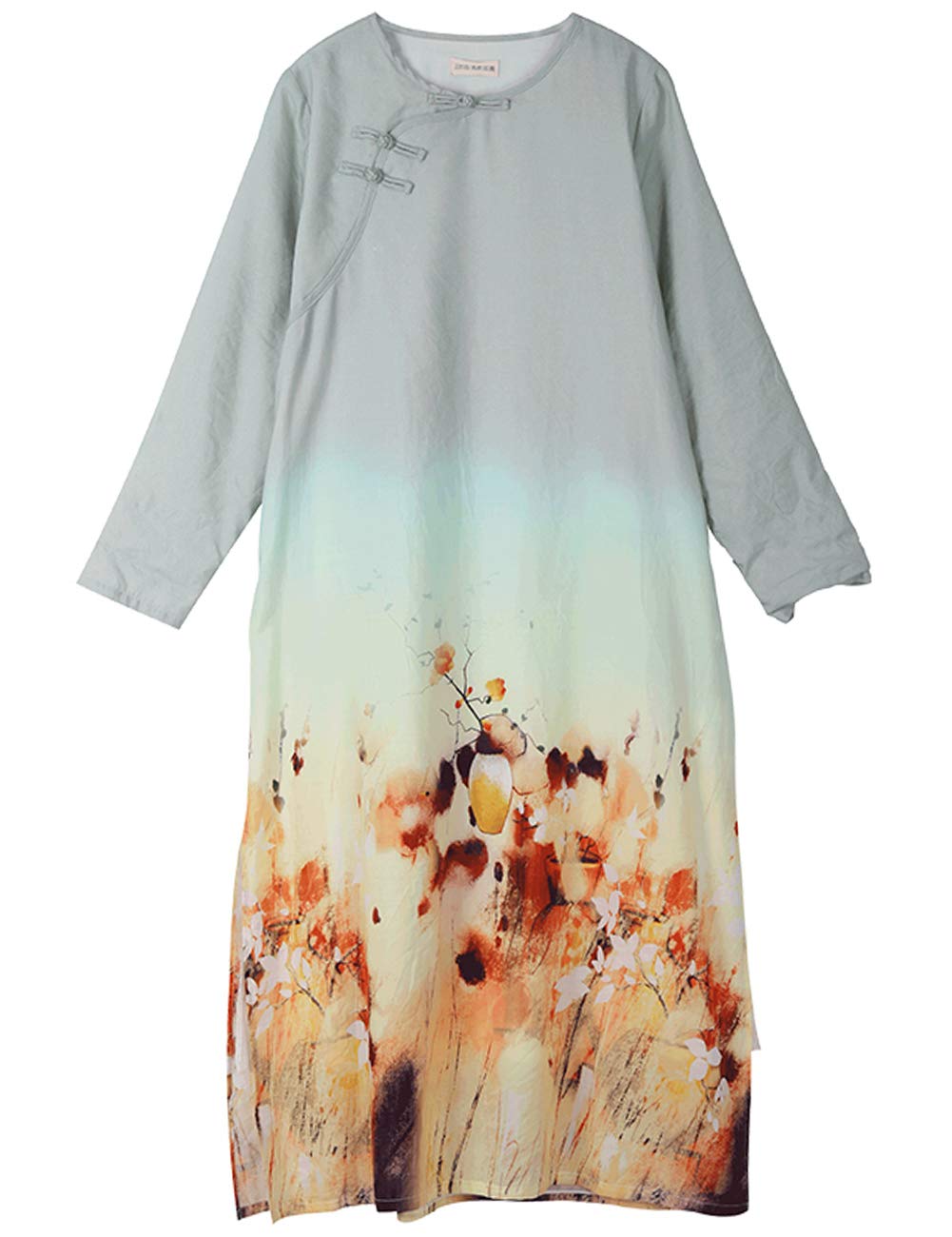 Elegant Women's Floral Print Cheongsam Maxi Dress - Chinese Ethnic Style Spring Summer Casual Dress with Pockets | Perfect for Weddings, Parties & Special Occasions
