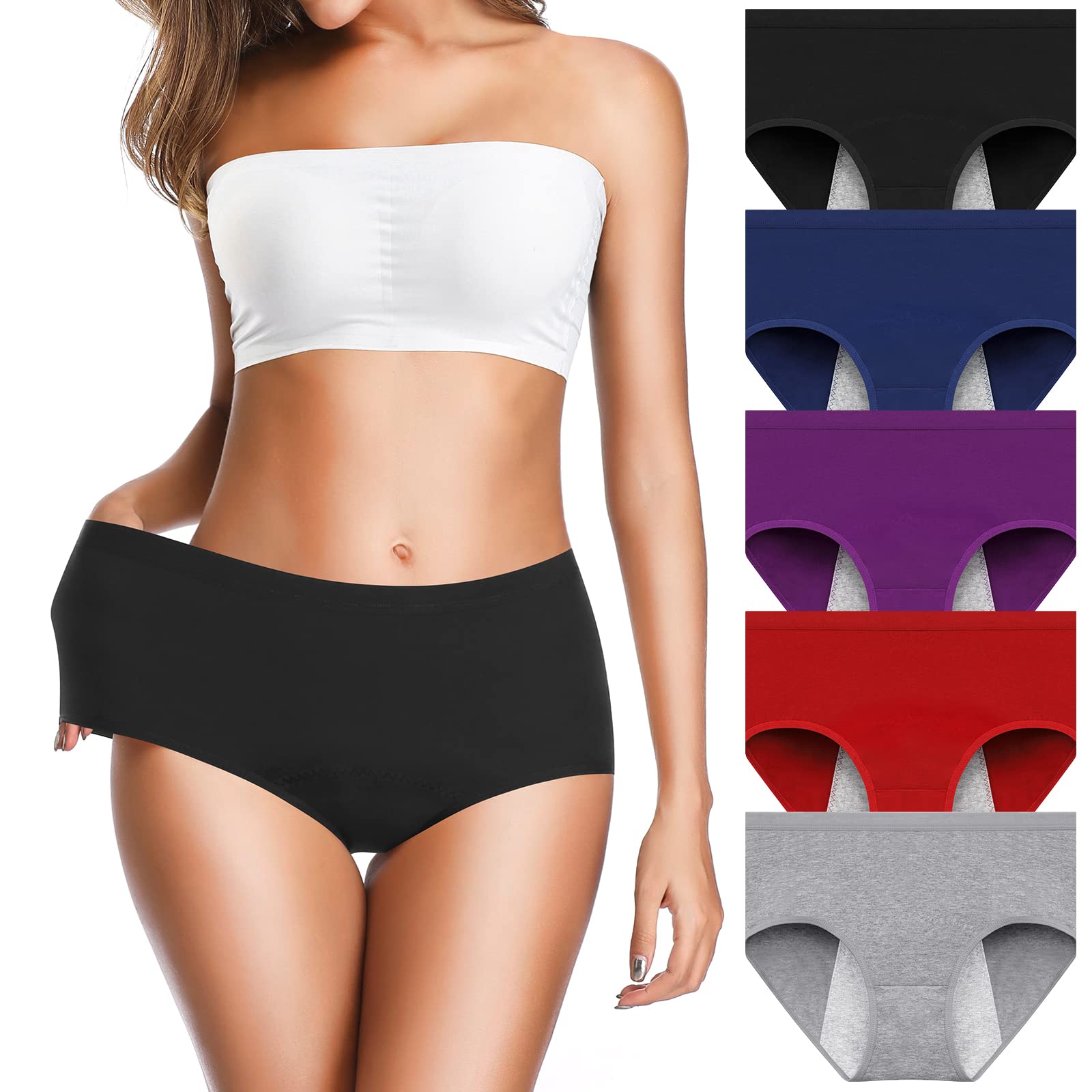 OLIKEME Women's Period Underwear - Cotton Mid Waist Postpartum Panties for Girls & Ladies | Comfortable Leakproof Menstrual Briefs for Day & Night Use