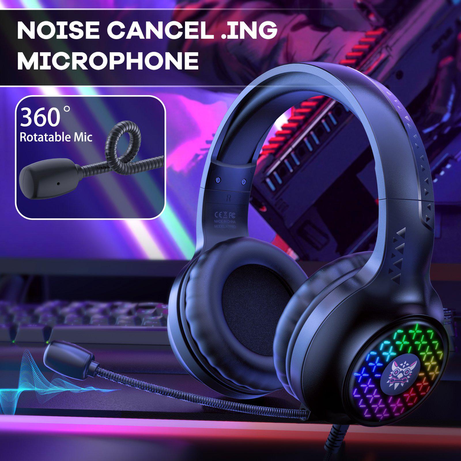 ONIKUMA X7 PRO Wired Gaming Headset with RGB Lights & Noise Cancellation - Perfect for PC, PS4, Xbox Gaming & Online Meetings