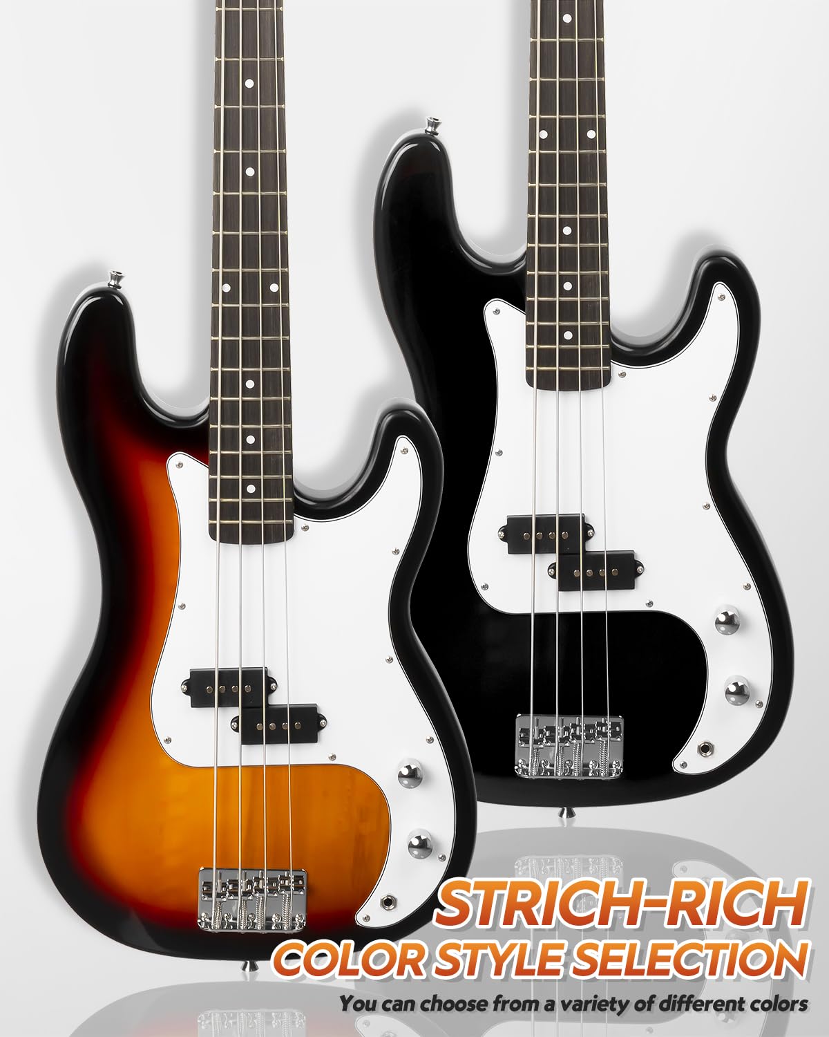 STRICH 4-String Electric Bass Guitar Full Size Beginner Kit - PB-Style Standard Bass with 20W Amp, Gig Bag, Tuner, Strap & Cable (SPB-S10 Sunburst) - Perfect for Beginners, Practice Sessions & Live Performances