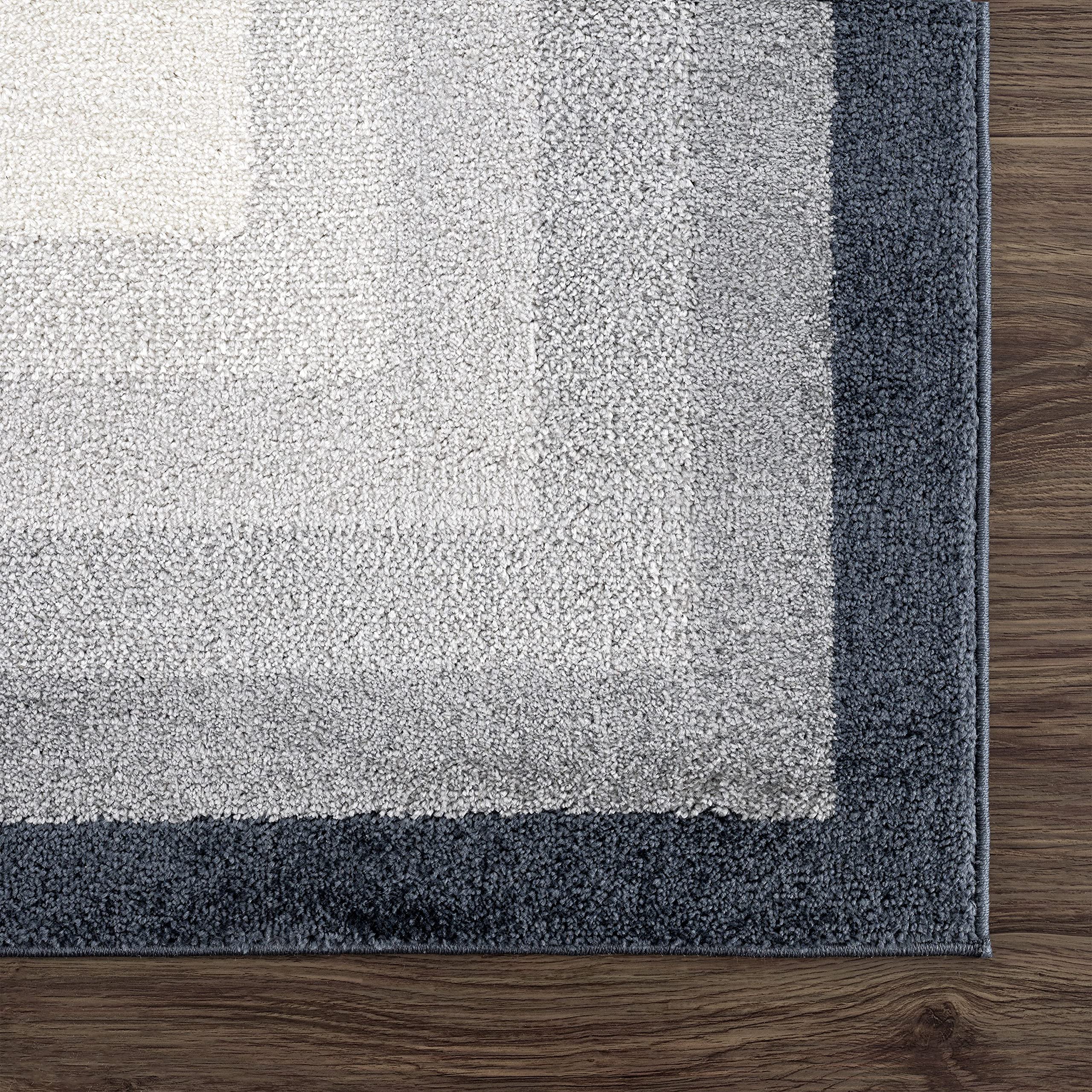 Abani Ivory Area Rug with Contemporary Tonal Grey Border - Modern 6’ x 9’ Dining Room Rug for Under Table - Soft Living Room Carpet, Bedroom Decor, Home Office Floor Mat