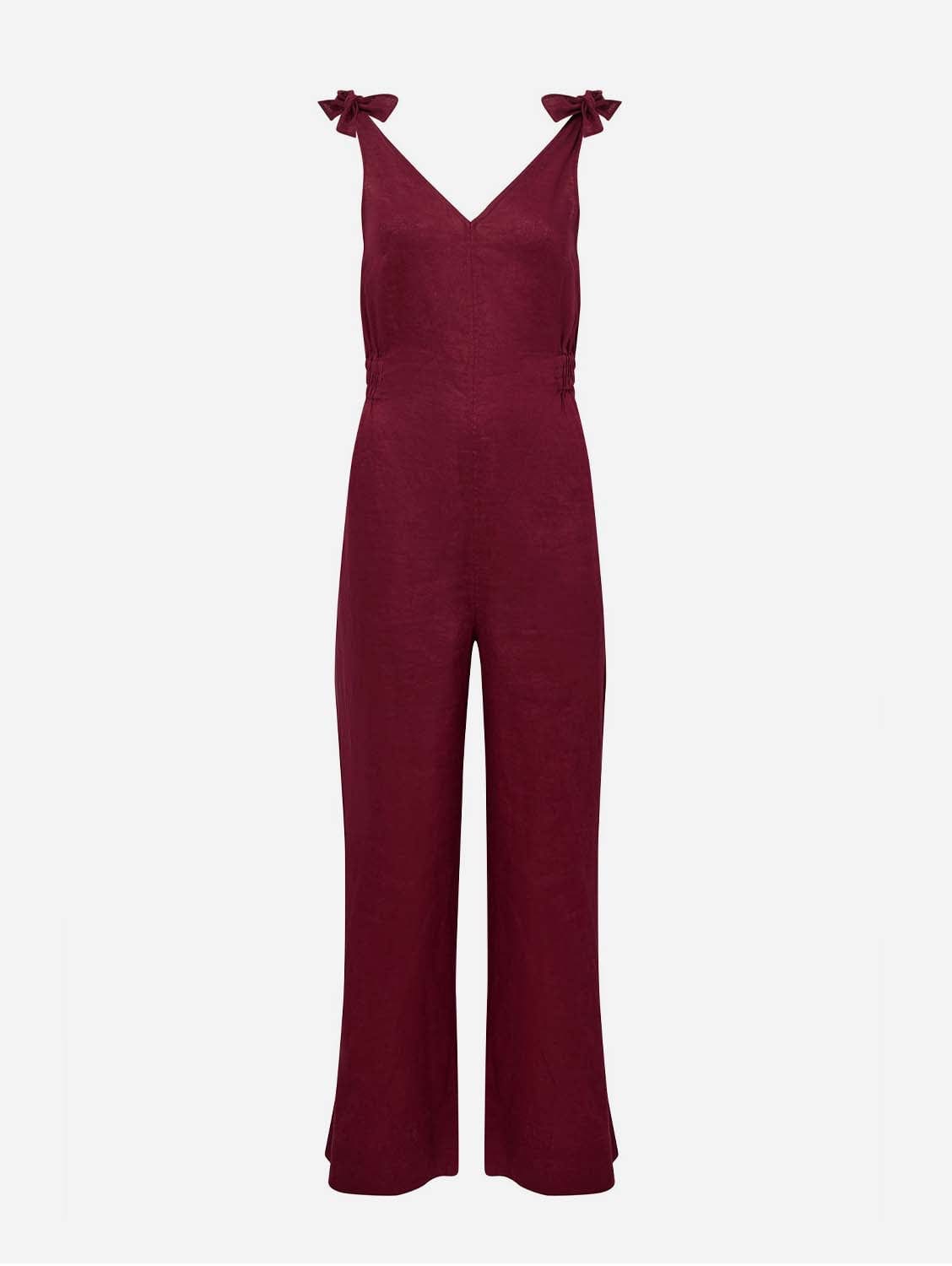 Floss Women's Linen Jumpsuit in Berry | Summer Casual Romper for Beach, Vacation & Everyday Wear