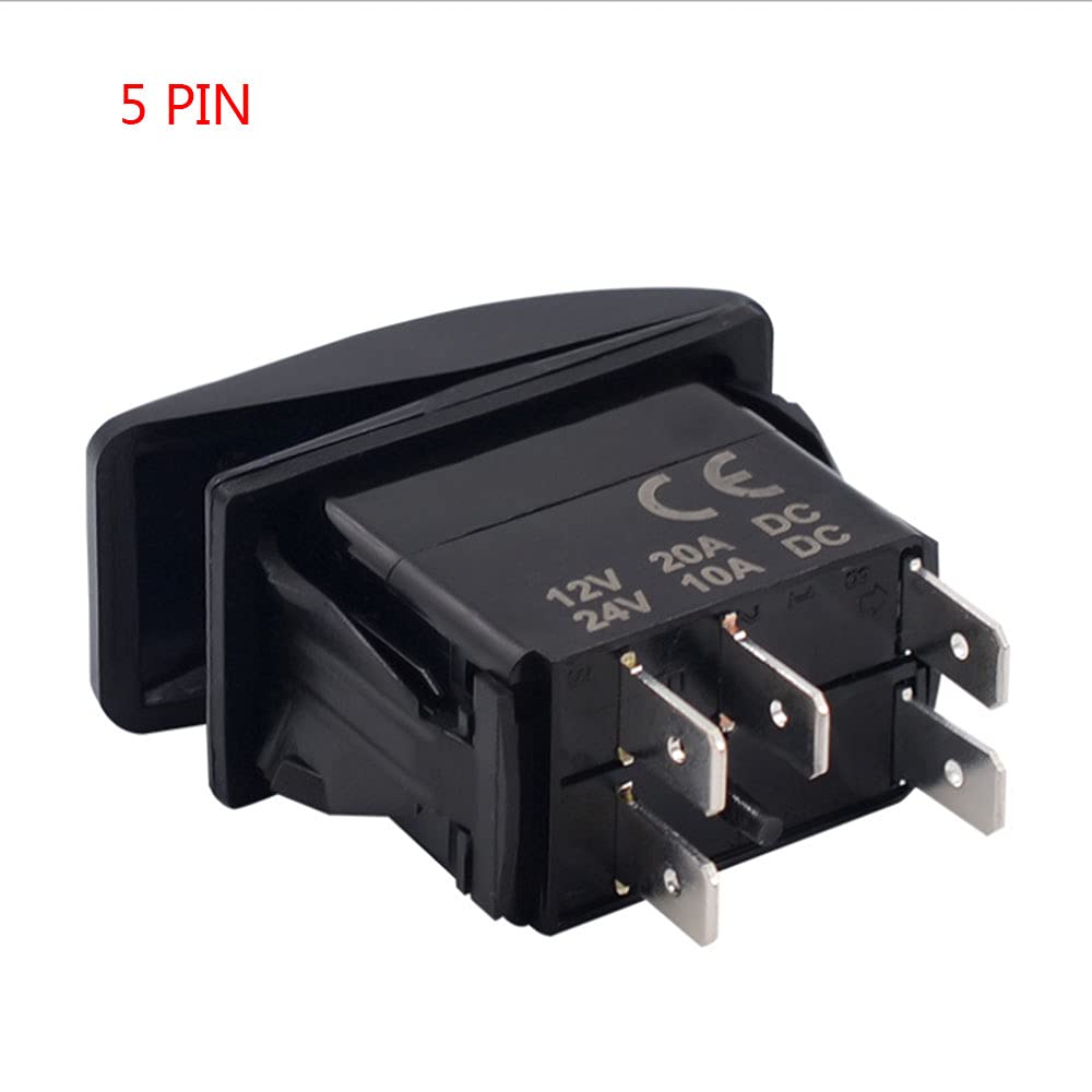 12V/24V 5 Pin Rocker Switch with Dual Blue LED Lights - Waterproof On/Off Toggle Switch for Cars, Boats, RVs, Trucks & Marine Applications - Perfect for Dashboard, Control Panel & Off-Road Lighting Systems