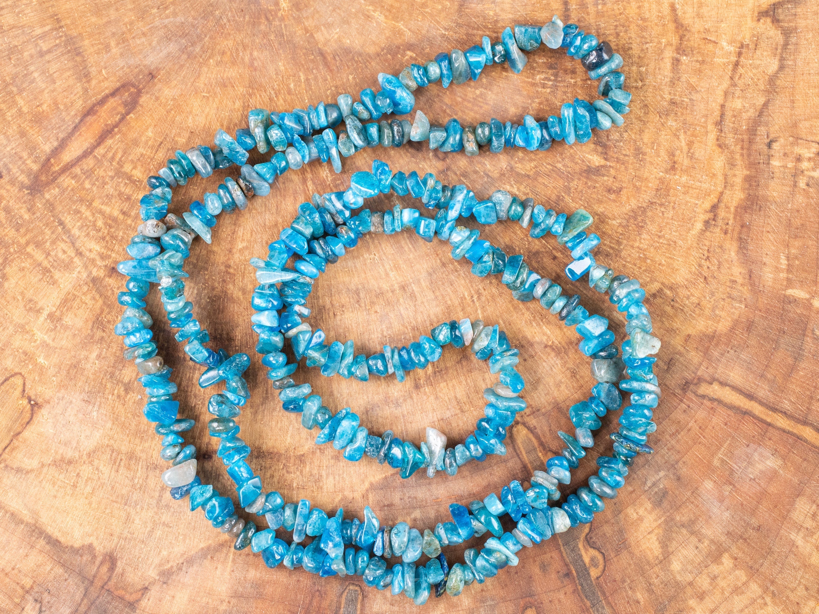Blue Apatite Crystal Necklace - Handmade Chip Bead Long Necklace for Women, Healing Stone Jewelry, Spiritual Gift for Meditation & Energy Balancing | Perfect for Yoga, Reiki & Boho Fashion