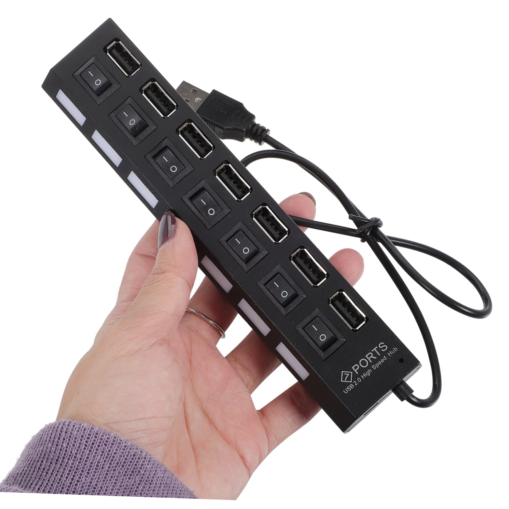 UKCOCO 3-Port USB Hub with 7-Line Extension - High-Speed USB 2.0 Data Hub for Laptop, PC, MacBook - Expand USB Ports for Keyboard, Mouse, Flash Drive, Printer - Compact ABS Design for Home & Office Use