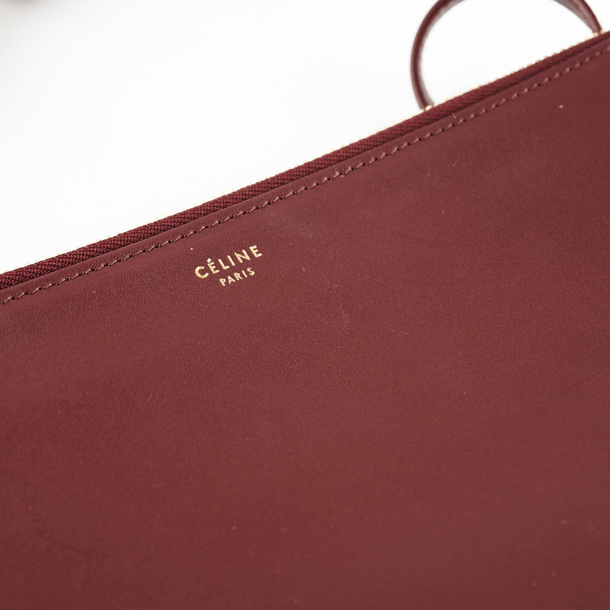 Celine Trio Burgundy Leather Crossbody Bag for Women - Stylish & Compact Everyday Purse for Work, Travel & Shopping