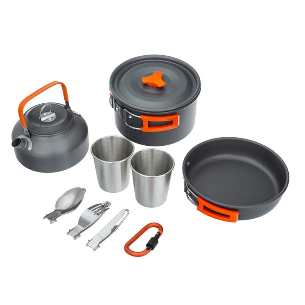 Lightweight Portable Camping Cookware Set - Nonstick Camping Pan, Kettle, Cups, Spoon, Fork & Cutter for Outdoor Cooking, Picnic, Hiking & Backpacking (Orange) - Perfect for Camping Trips, RV Adventures & Outdoor Dining