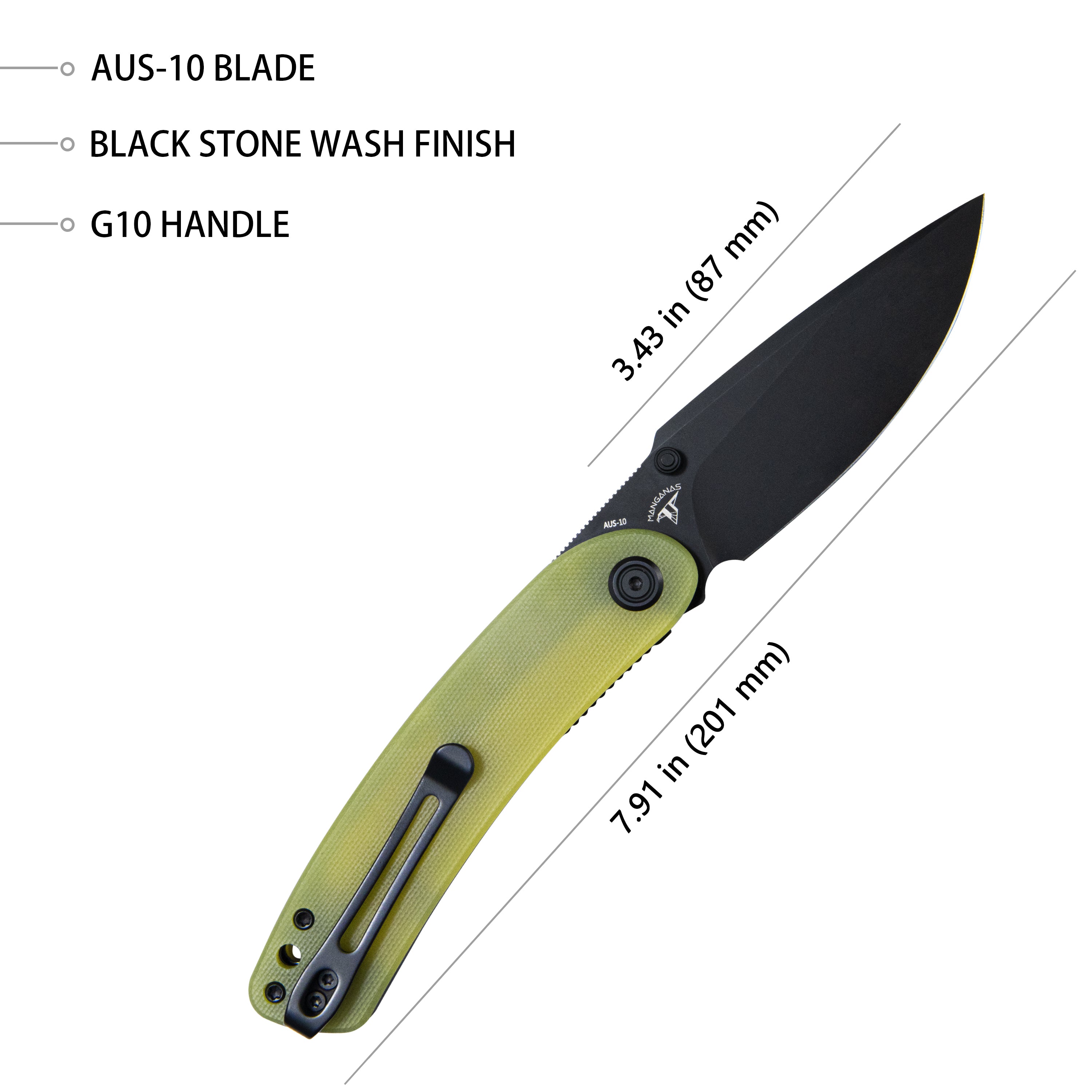 **Momentum Sherif Manganas Folding Knife - Translucent Yellow G10 Handle, 3.43