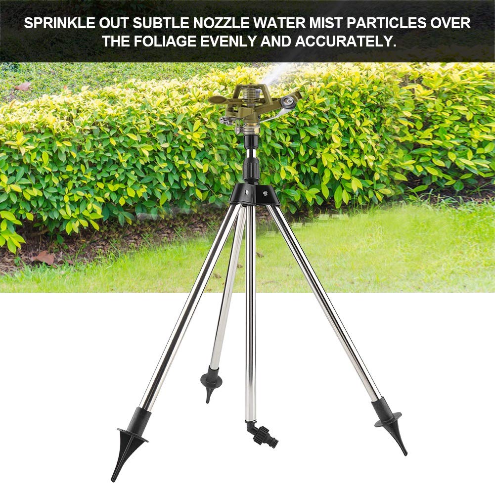 ViaGasaFamido Heavy Duty Tripod Impact Sprinkler - 360° Adjustable Rotating Lawn & Garden Sprinkler with Stainless Steel Base - Perfect for Large Yards, Landscaping, and Watering Lawns, Gardens, and Flower Beds
