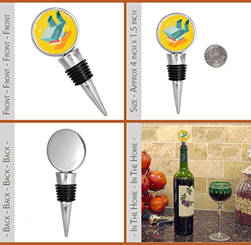 Shark Wine Stopper - Premium Silicone Bottle Stopper with Linear Illustration on Yellow Background - Perfect for Wine Lovers, Home Bars, and Unique Gifts