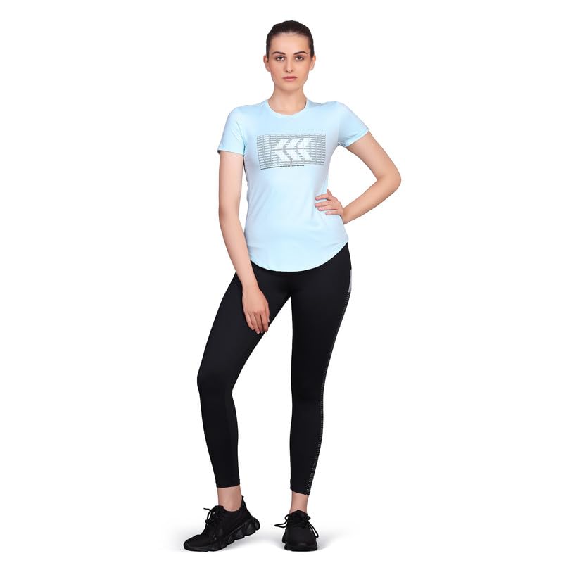 LAASA Women's ICE Blue Sports T-Shirt - Breathable Activewear for Running, Yoga & Gym Workouts - Perfect for Fitness & Casual Wear