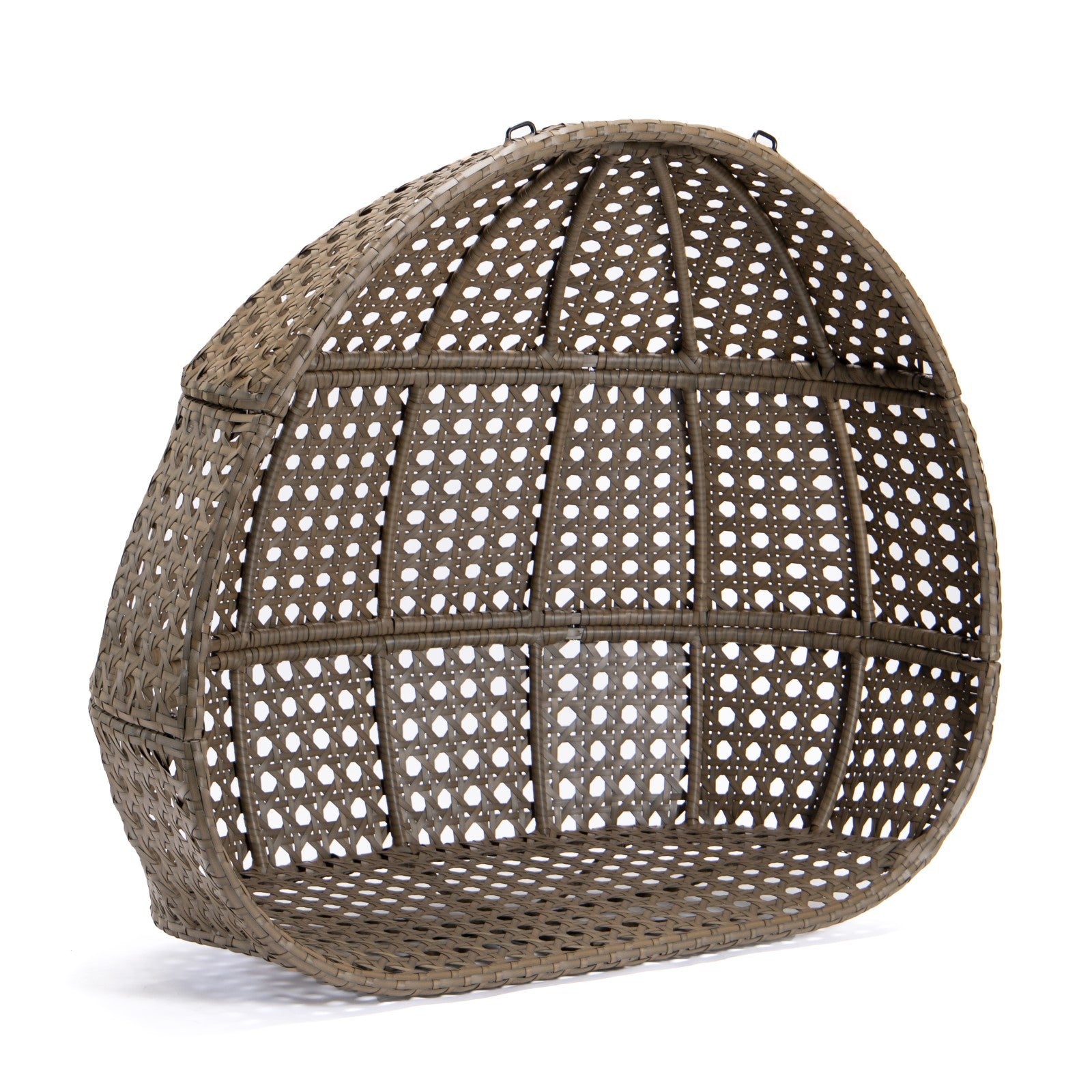 Brown Wicker Hanging Double Seat Swing Chair with Stand & Beige Cushion - Outdoor Patio Furniture for Garden, Backyard, Porch Relaxation