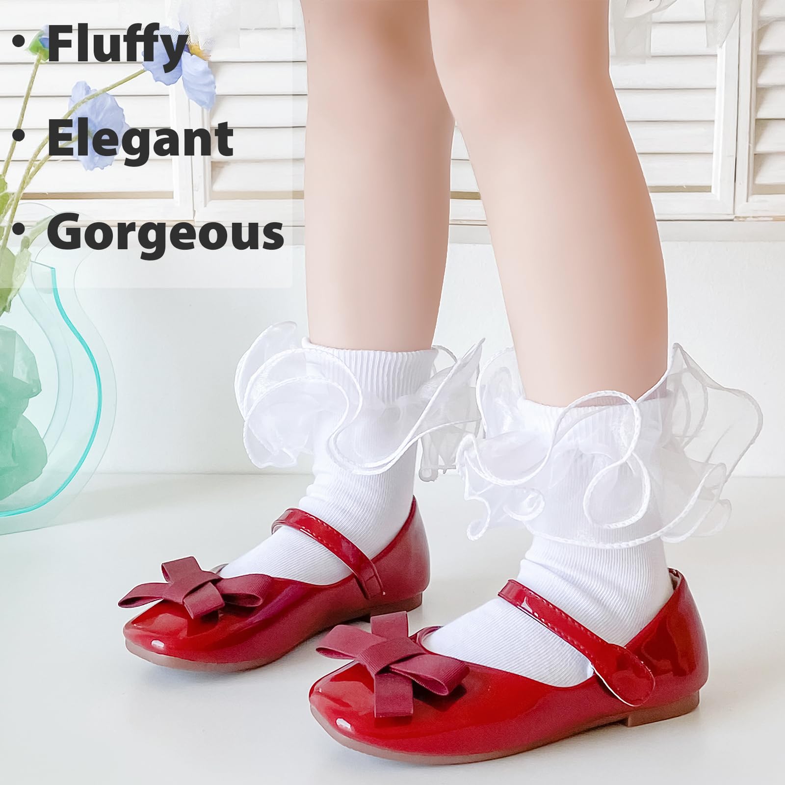 Cute Girls Ruffle Socks - Double Lace Frilly Dress Socks for Toddlers & Little Girls (2/3 Pack) - Perfect for Parties, School & Special Occasions