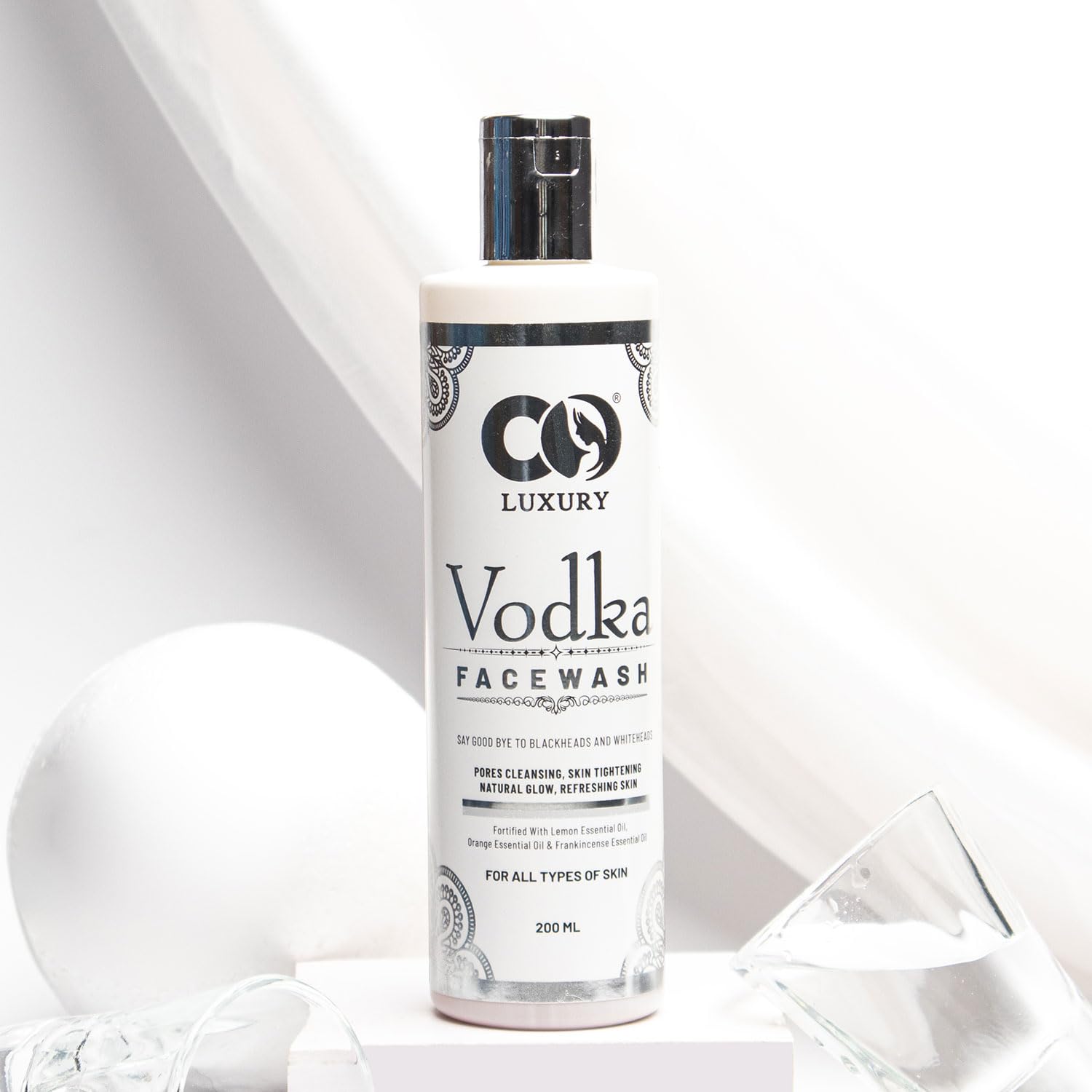 CO LUXURY Vodka Face Wash with Denatured Vodka & 3 Essential Oils | 40% Stronger & More Effective | SLS & Paraben Free | Refreshing Facial Cleanser for Men & Women | 200ml | Deep Cleansing for Oily & Acne-Prone Skin | Perfect for Daily Skincare Routine