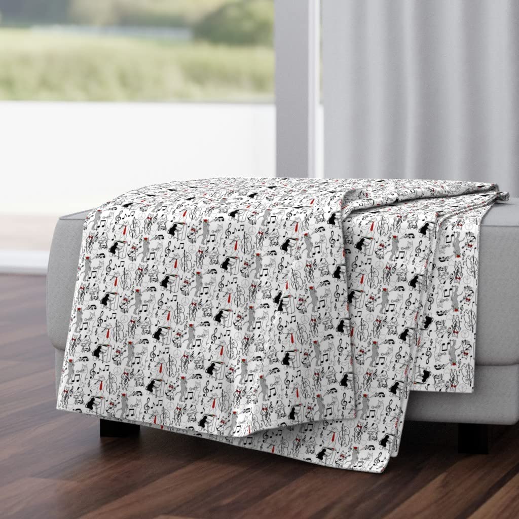 Soft Plush Minky Throw Blanket 50x70 Inches - Cat & Jazz Music Theme with Guitar, Drums Print | Cozy Couch, Bed, Sofa Blanket for Home Decor & Gift