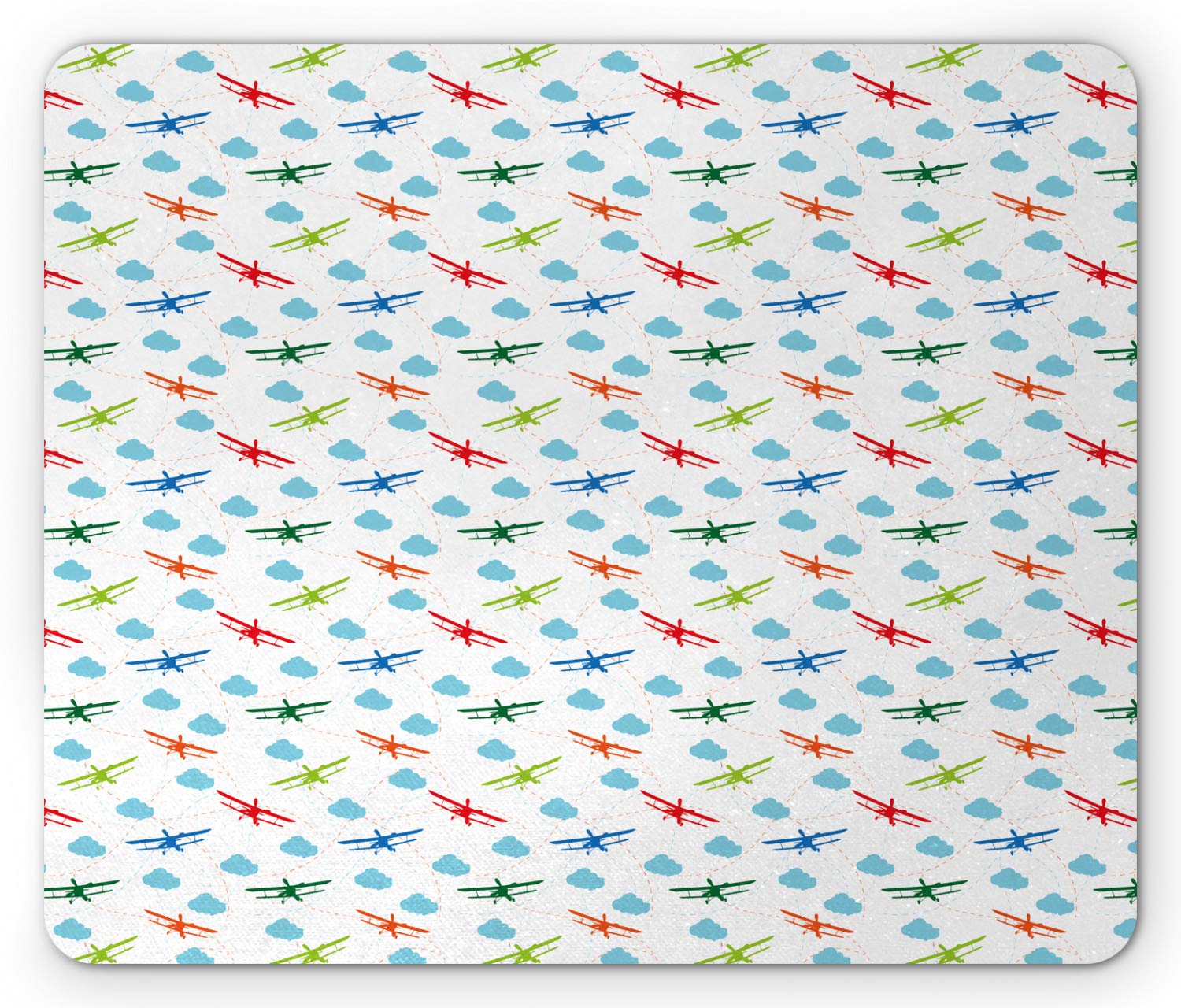 Ambesonne Airplane Mouse Pad - Colorful Retro Biplane Design with Travel Around The World Theme, Non-Slip Rubber Base, Standard Size Rectangle Mousepad in Vintage Blue | Perfect for Office, Gaming & Travel Enthusiasts