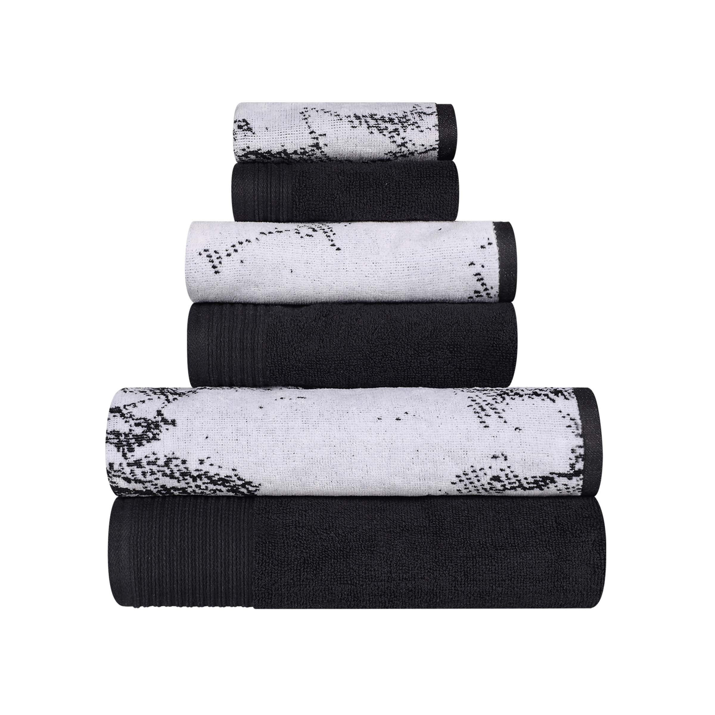 Premium 6-Piece Cotton Quick-Drying Towel Set - Solid & Marble Patterns for Bath, Gym, Beach, and Spa | Ultra Absorbent & Soft Bath Towels