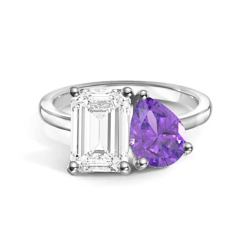 Personalized Toi et Moi Moissanite Birthstone Ring - Custom Anniversary Gift for Couples, Engagements & Romantic Occasions
