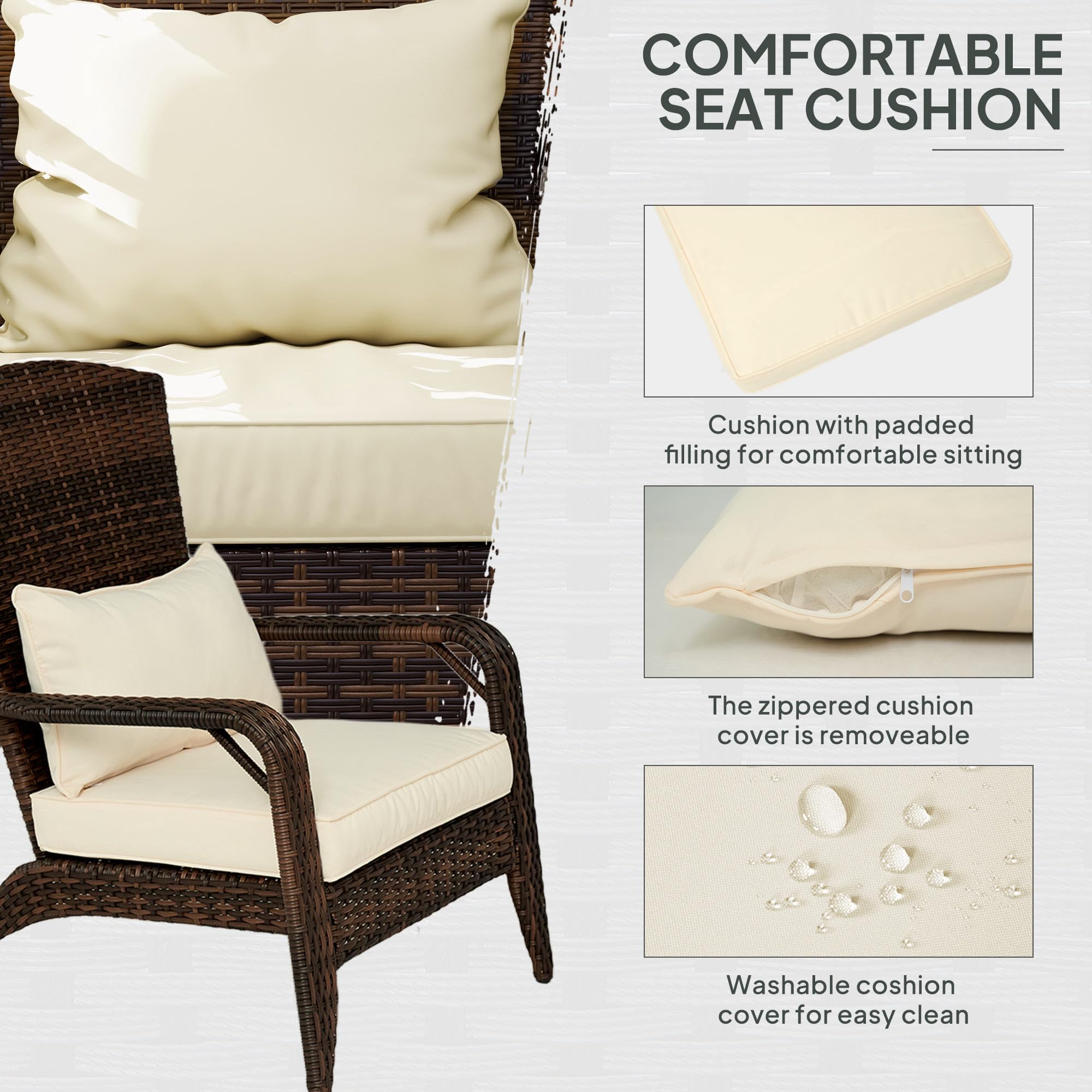 Outsunny All-Weather Wicker Adirondack Chair with Cushions - Patio Fire Pit Lounge Chair with Curved Backrest & Armrests for Deck, Garden, Backyard - Cream White Outdoor Furniture for Relaxation & Entertaining