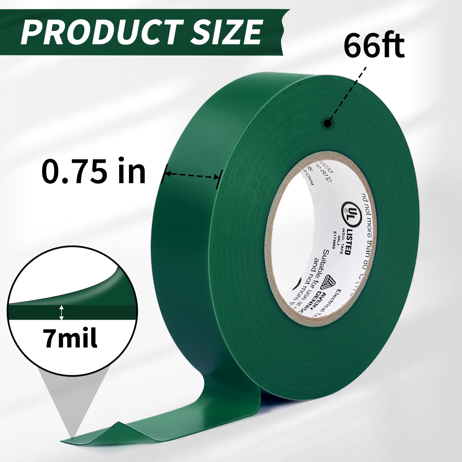 Professional Grade PVC Electrical Tape - UL/CSA Listed Insulating Vinyl Tape for Electrical Repairs, Automotive & Equipment (3/4 in x 66 ft, Green, 10 Rolls) - Perfect for Wiring, DIY Projects & Industrial Use