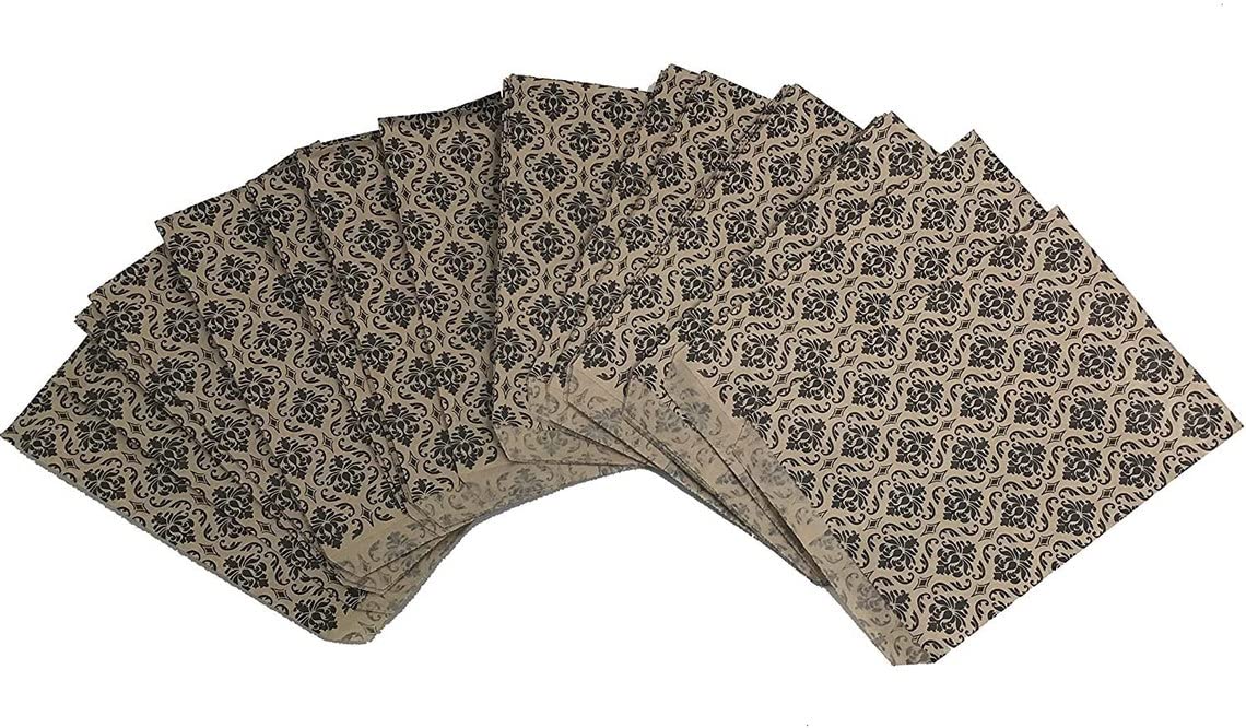 200 Pcs Brown & Black Damask Paper Gift Bags - 8.5