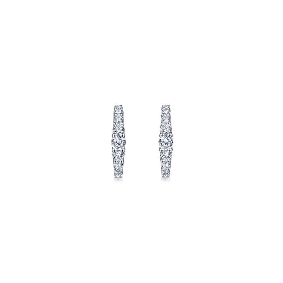 14K White Gold 13mm Classic Diamond Huggie Earrings for Women - Elegant Everyday Hoop Earrings for Work, Party & Special Occasions
