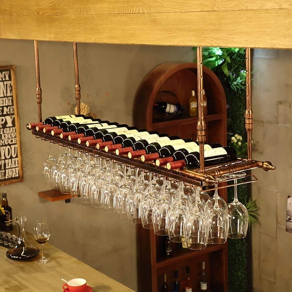 Premium Goblet Glass Rack - Hanging Wine Glass Holder for Ceiling Storage | Decorative Wine Rack Organizer (120x30cm) - Perfect for Kitchen, Bar, Restaurant & Home Decor