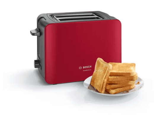 Bosch TAT6A114 Compact 2-Slice Toaster - ComfortLine Series, Red - Perfect for Small Kitchens & Breakfast Nook