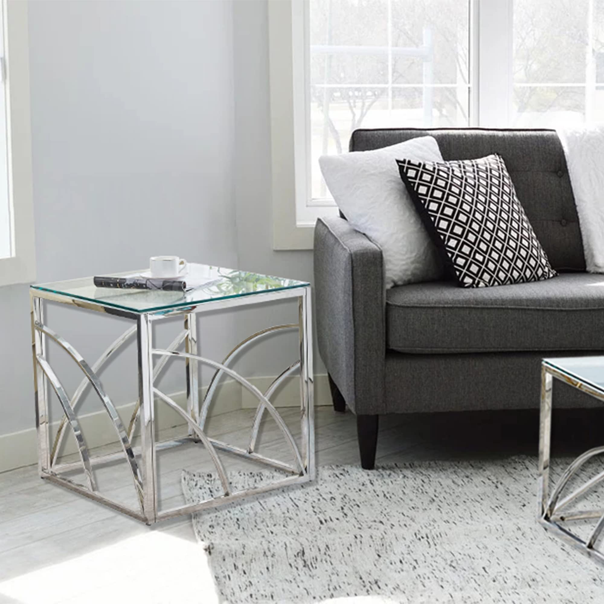 Modern Silver Square Glass End Table - 21.45
