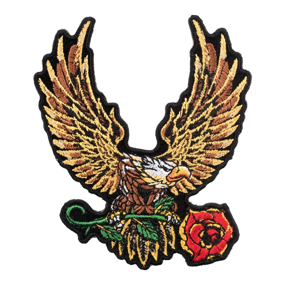 Eagle Rose Gold Red Iron On Patches for Clothing & Jeans - 3.5x4in Small DIY Sew On Embroidered Patch for Jackets, Bags, Hats - Decorative Applique for Denim, Backpacks & Costumes | Perfect for DIY Crafts, Fashion Upcycling & Personalized Gifts