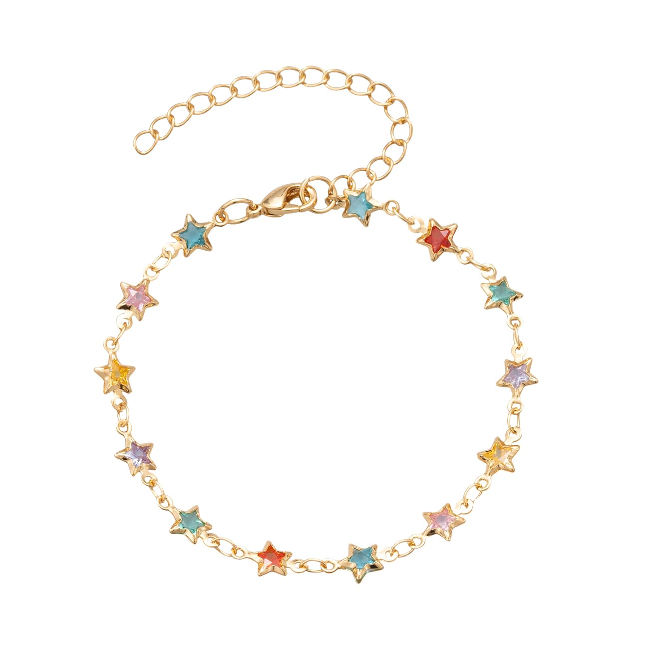 Sanyaa 18K Gold Plated Multi Stone Crystal Star Bracelet for Women | Elegant Jewelry Gift for Birthday, Anniversary & Special Occasions