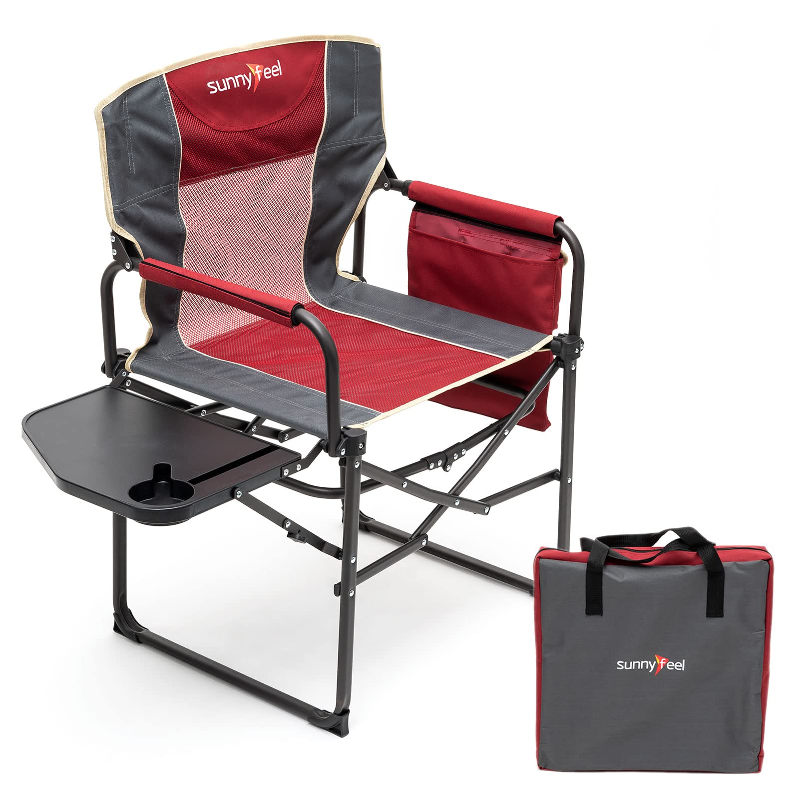 **Sunnyfeel Heavy Duty Oversized Camping Director's Chair with Side Table & Storage Pocket - Portable Folding Chair for Beach, Fishing, Picnic, Lawn, Concert & Outdoor Adventures**