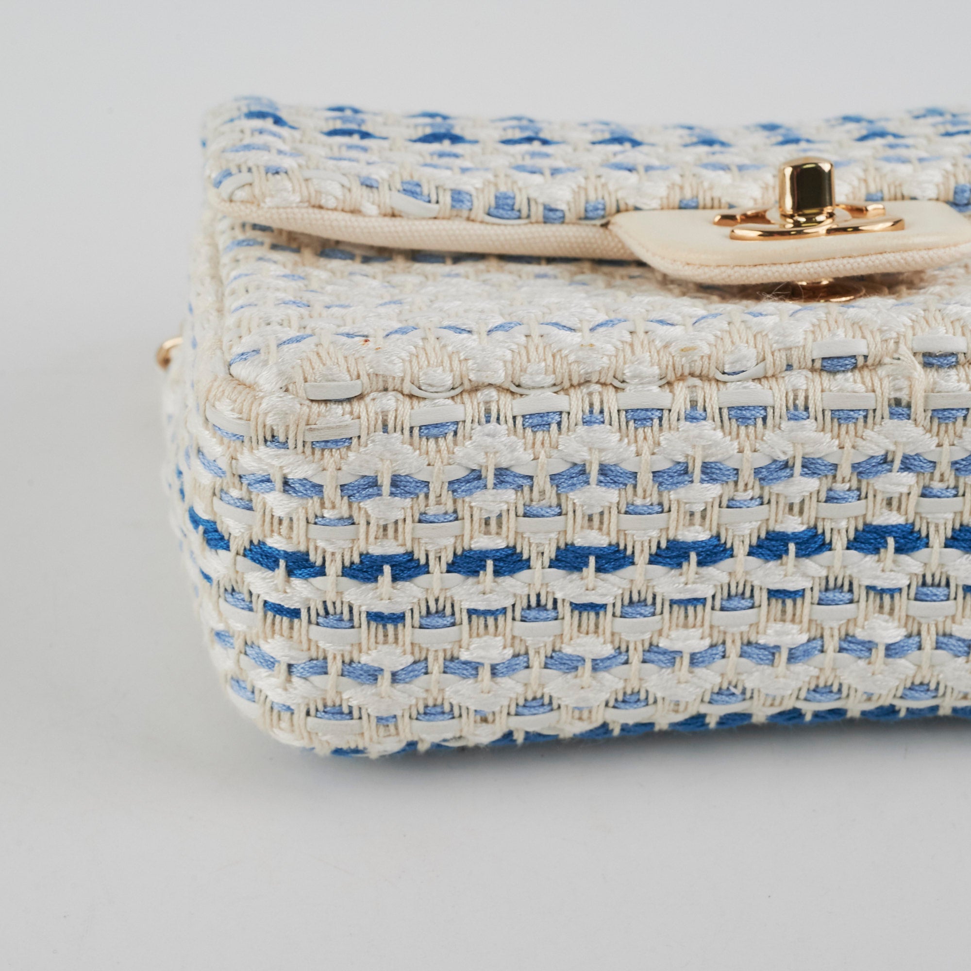 Chanel Mini Rectangular Tweed Flap Bag in Blue & White - Elegant Crossbody Purse for Women | Perfect for Parties, Dating & Daily Use