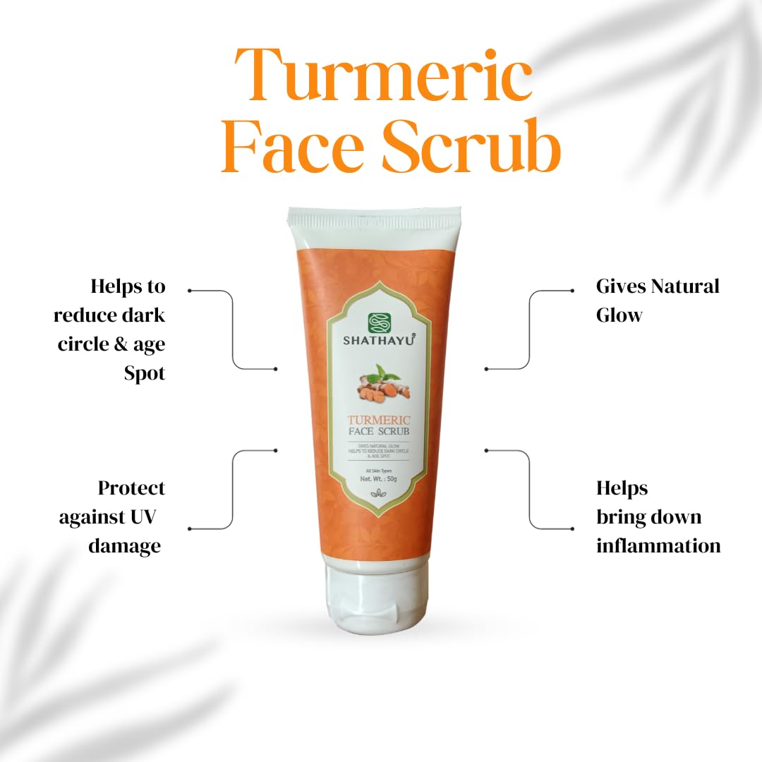 Shathayu Turmeric Face Scrub - Natural Exfoliating Cleanser for Glowing Skin | Brightening & Anti-Aging Facial Treatment | Perfect for Daily Skincare Routine & Spa Days