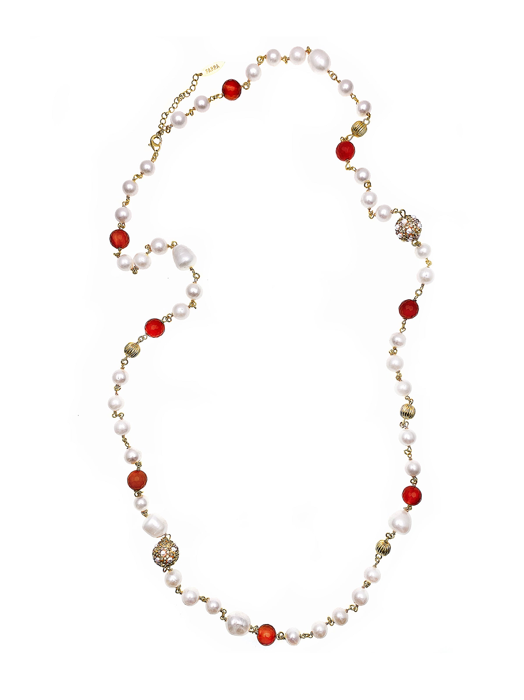 Elegant Freshwater Pearl & Red Agate Beaded Necklace - Handmade Jewelry for Women | Perfect for Weddings, Parties & Special Occasions