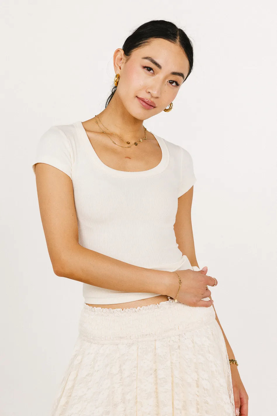 Freya Women's Ribbed Knit Top - Soft Ivory Long Sleeve Slim Fit Shirt for Casual Wear & Layering | Office, Date Night, Fall Outfits