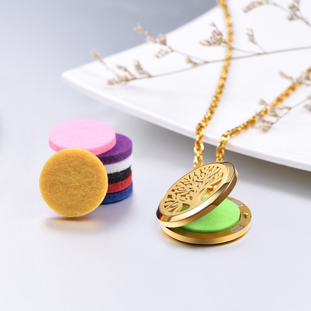 PROSTEEL Personalized Tree of Life Locket Essential Oil Diffuser Necklace - 18K Gold Plated Aromatherapy Jewelry for Women | Valentine's Day & Christmas Gift | Perfect for Yoga, Meditation & Stress Relief
