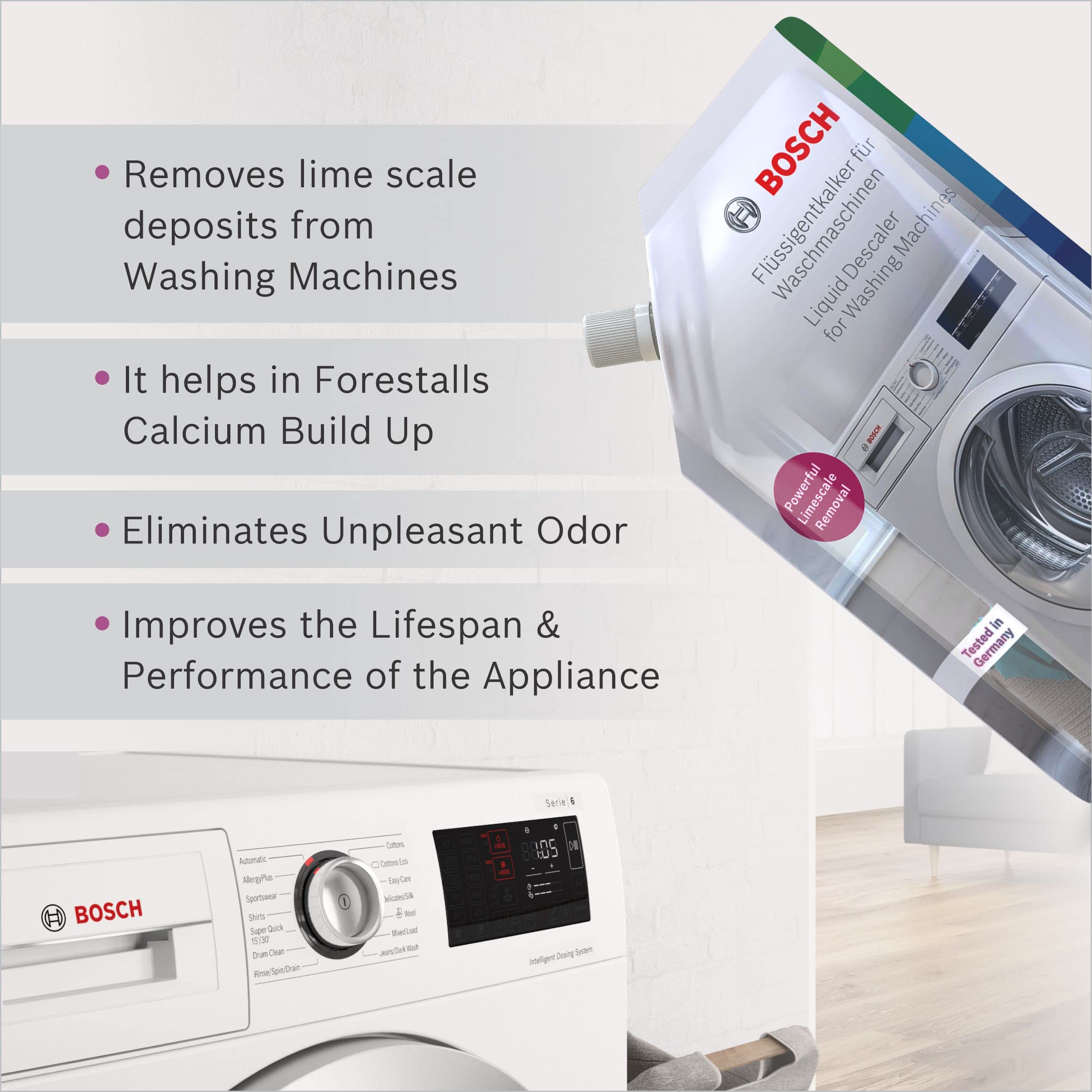 Bosch Washing Machine Descaler Liquid - 200ml | Removes Limescale & Residue | Safe for All Washing Machines | Perfect for Hard Water Areas & Regular Maintenance