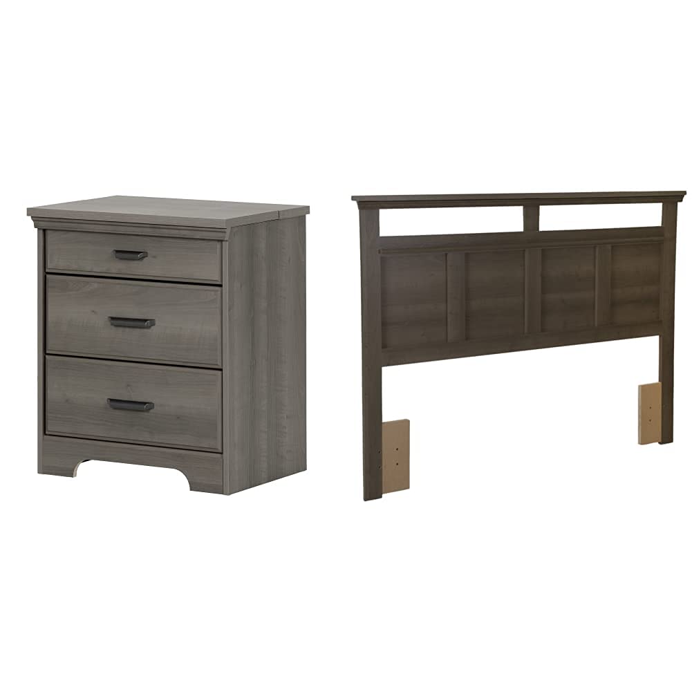 South Shore Versa Nightstand with 2 Drawers & USB Charging Station - Gray Maple Finish - Traditional Bedroom Furniture for Master Bedroom, Guest Room, or Dorm