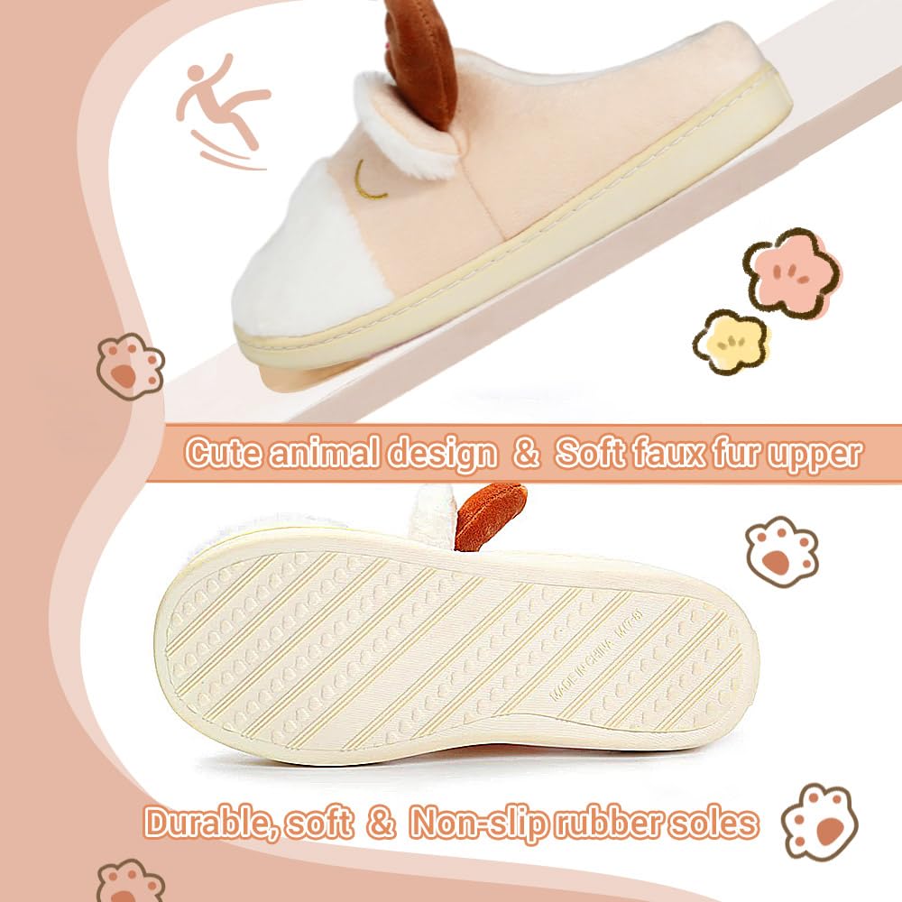 Cozy Fuzzy Animal Slippers for Women & Kids - Non-Slip Memory Foam Winter House Shoes (Dog, Polar Bear, Reindeer Designs) - Perfect for Christmas Gifts, Indoor Comfort & Bedroom Relaxation