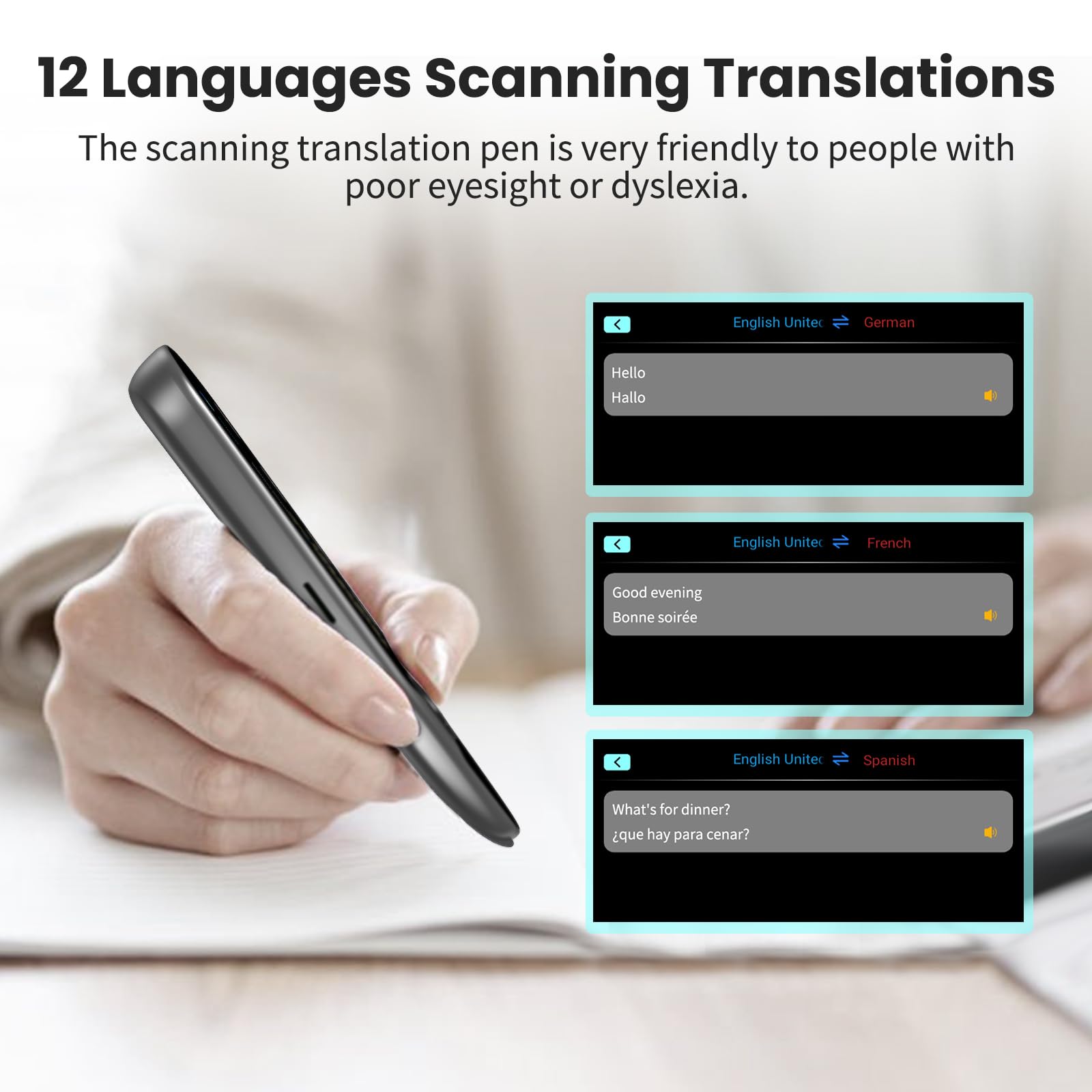 Dyslexia Reading Pen with OCR Translation & Text to Speech - 112 Language Scanner, Wireless Smart Voice Recorder & Text Extractor for Students, Travelers & Business Professionals | Perfect for Studying, Language Learning & Business Meetings