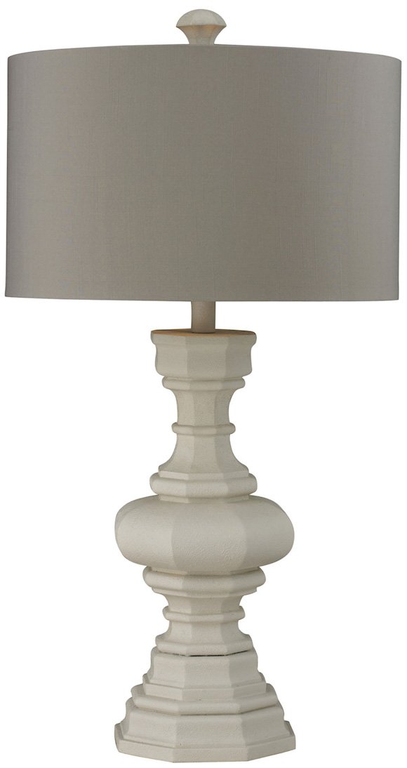 Elk Lighting D223-LED Parisian Style Table Lamp with Plaster Finish & Light Grey Fabric Shade - Energy Efficient LED Light for Living Room, Bedroom, or Office Decor