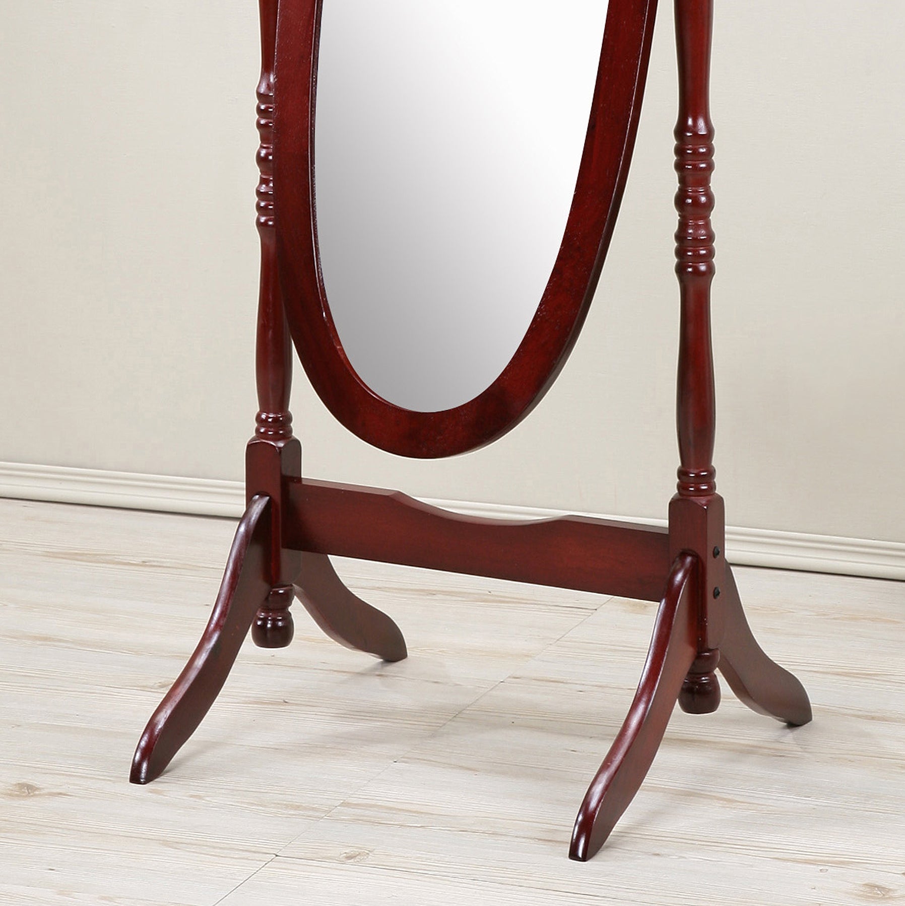 Roundhill Furniture Traditional Queen Anne Style Wood Floor Cheval Mirror - Full-Length Standing Mirror for Bedroom, Living Room & Dressing Area