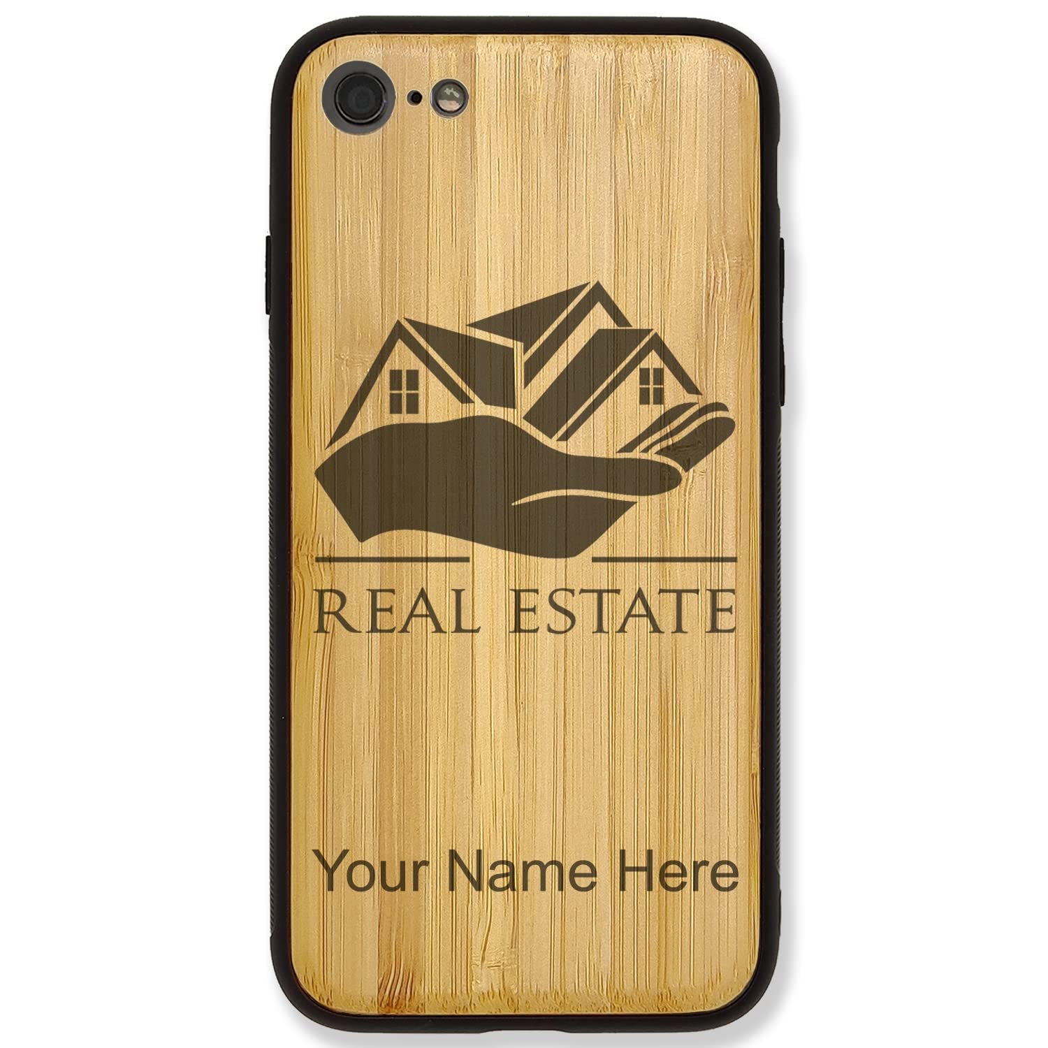 Premium Bamboo Phone Case Compatible with iPhone 7 Plus & iPhone 8 Plus - Custom Engraving & Real Estate Design | Perfect for Business Professionals & Personalized Gifts