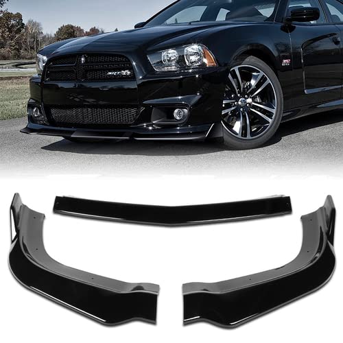 3-Piece Front Bumper Lip Spoiler Splitter & Side Skirt Body Kit - Matte Black - Fits 2011-2014 Dodge Charger SRT Models Only - Aerodynamic Upgrade & Paint Protection for Street Racing & Car Shows