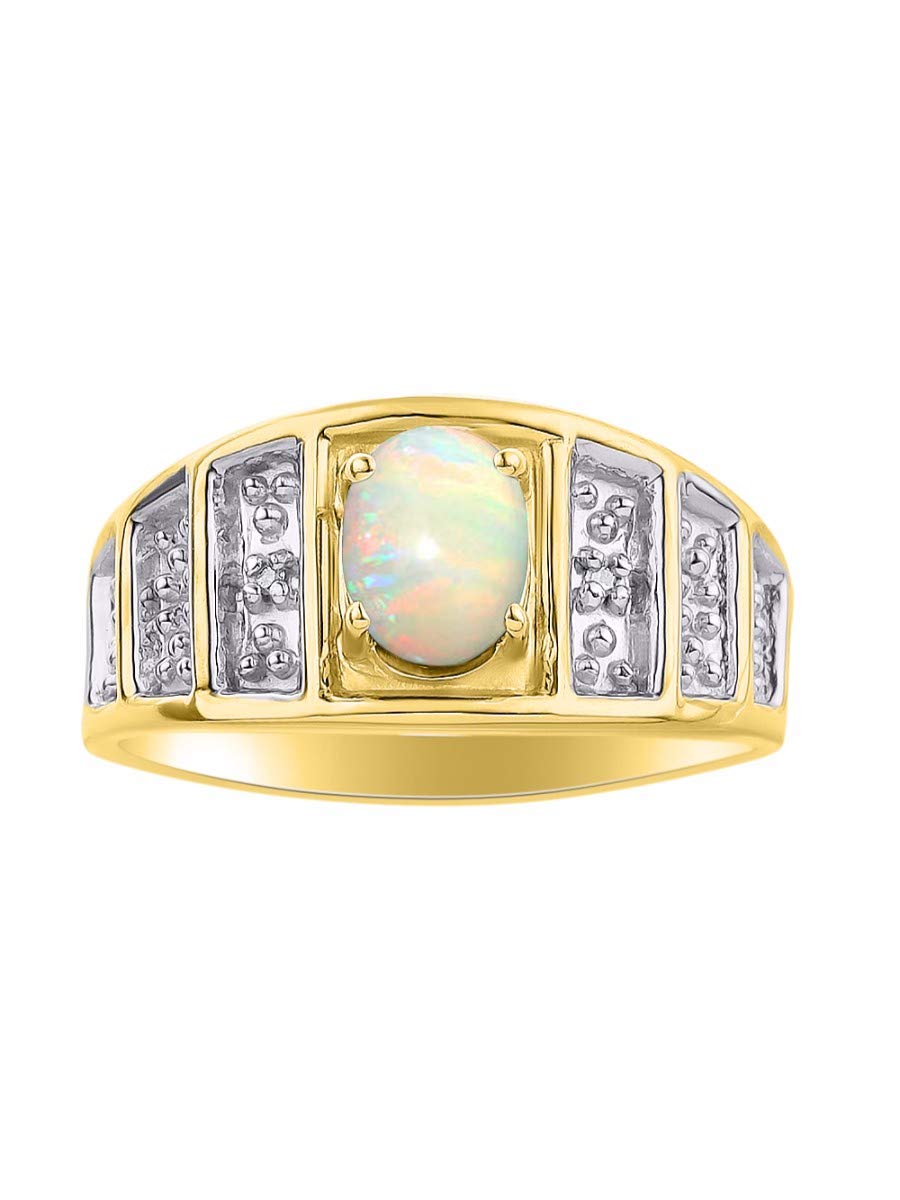RYLOS 14K Gold Plated Sterling Silver Ring for Women - 7x5mm Oval Gemstone & Genuine Diamond Birthstone Jewelry | Classic Elegant Rings for Everyday Wear, Gift Giving & Special Occasions | Sizes 5-10