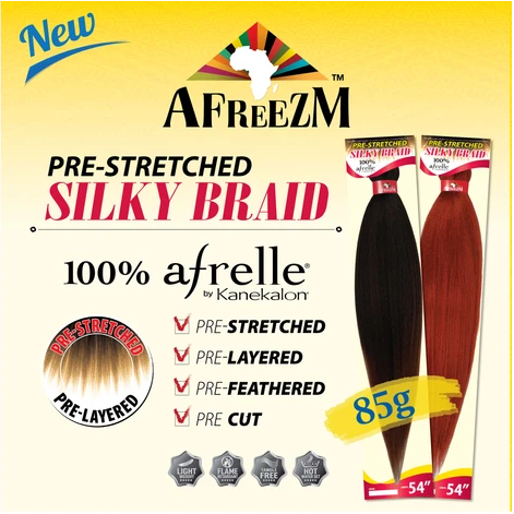 AFREEZM Pre-Stretched Silky Braid Hair Extensions - 100% Kanekalon Synthetic Hair - Single Pack for Smooth & Natural Look - Perfect for Braiding, Weaving & Styling at Home or Salon
