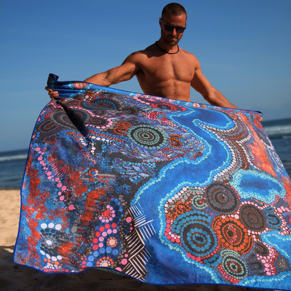 XL Bunjil Over Wurundjeri Sand-Free Beach Towel - Extra Large Quick Dry Towel for Pool, Beach, Travel & Yoga - Lightweight & Absorbent