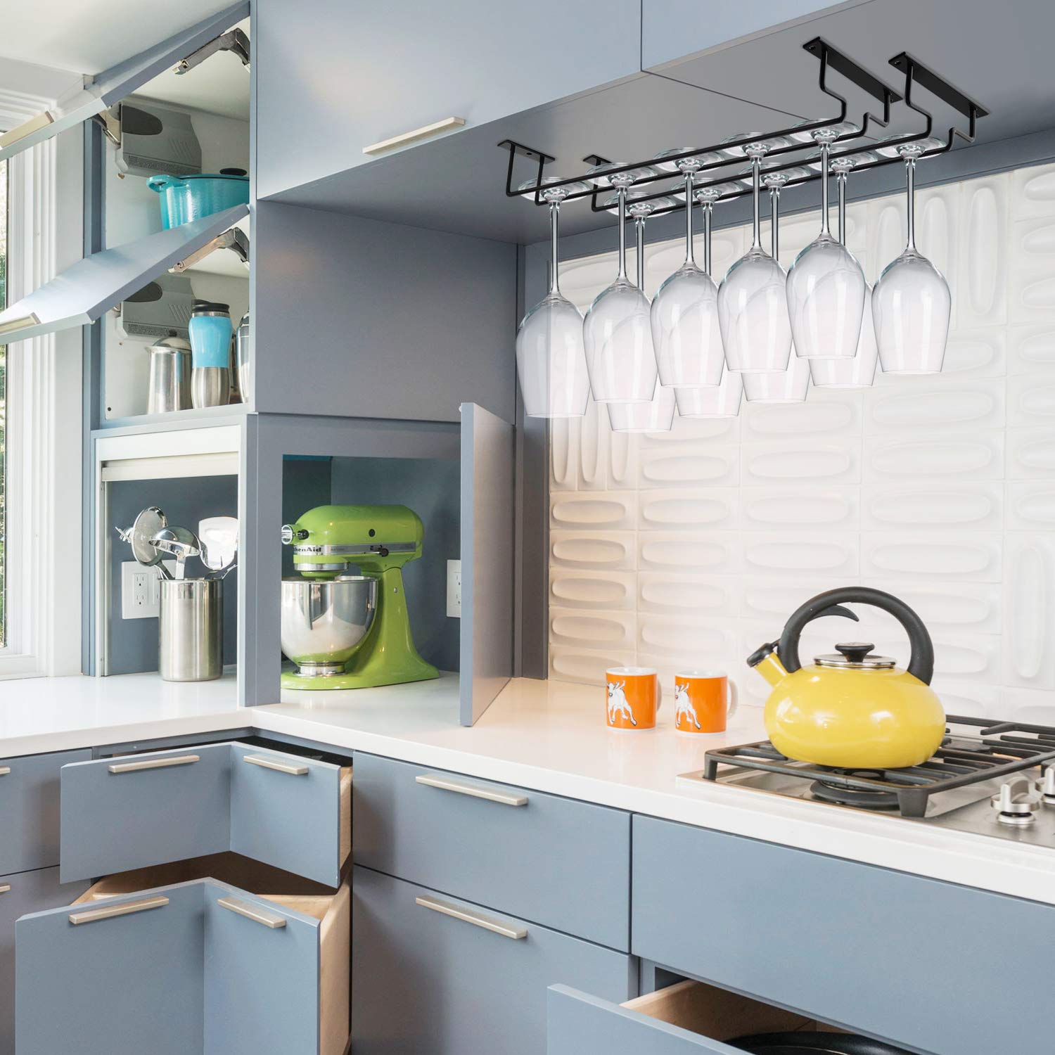 MOCOUM 2 Pack Under Cabinet Stemware Rack - 15.6